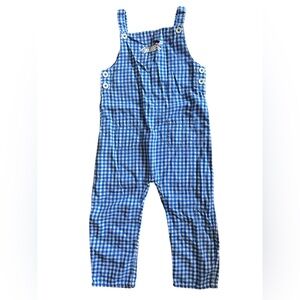 NEW. Mini Boden Girls Dog Appliqué Blue Gingham Overalls, Size 2-3y